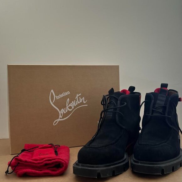 Christian Louboutin Other - Christian Louboutin Mens Our Georges 2 Flat Black Suede Combat Lace Up Boot 44.5